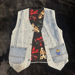 Vintage Denim Vest with Embroidered Patch